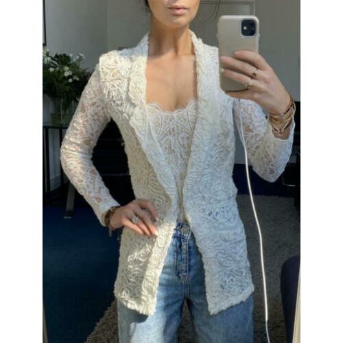 Witte kanten blazer lace colbert lang XS/S 34 36 ZGAN
