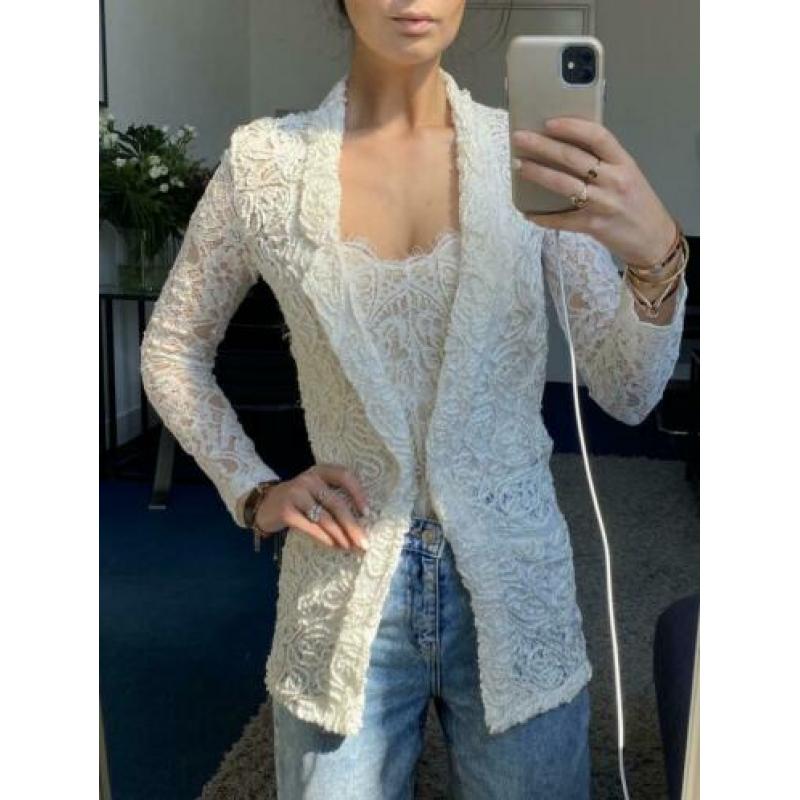 Witte kanten blazer lace colbert lang XS/S 34 36 ZGAN