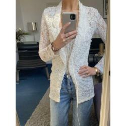 Witte kanten blazer lace colbert lang XS/S 34 36 ZGAN