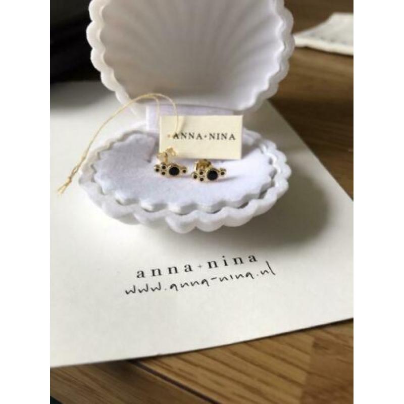 Anna Nina oorbellen goud verguld zilver 925 nieuw paar onyx