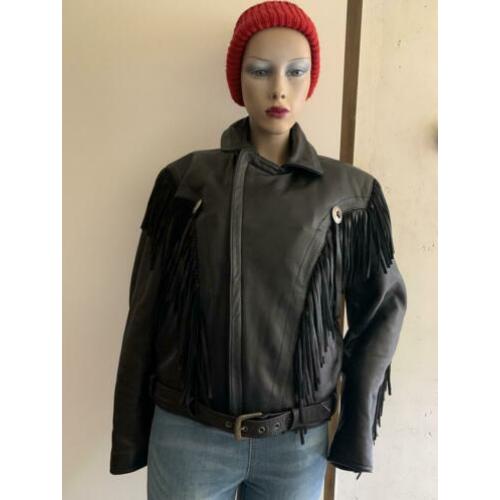 Motorjas biker jacket leren jas franjes fringe L