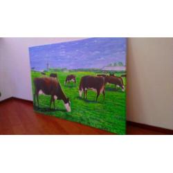 Groot uniek schilderij Koeien, 80x120cm / Hollands landschap