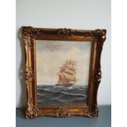 Schilderij schip op zee zeilschip houten barok lijst