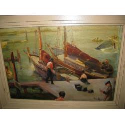 Jan Kijff (1892-1975), haven gezicht, olieverf op board