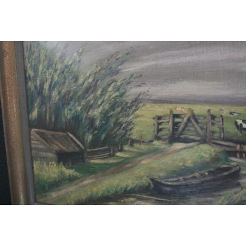 Mooi Friesland olieverf schilderij landschap koeien R Faber