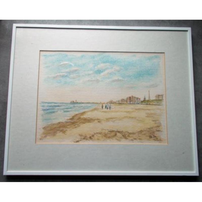 Aquarel van het Strand in Scheveningen gemaakt door Wim Kern