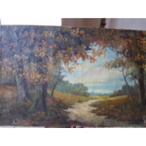 olieverf schilderij A. Sleeswijk boslandschap (1870-1945)