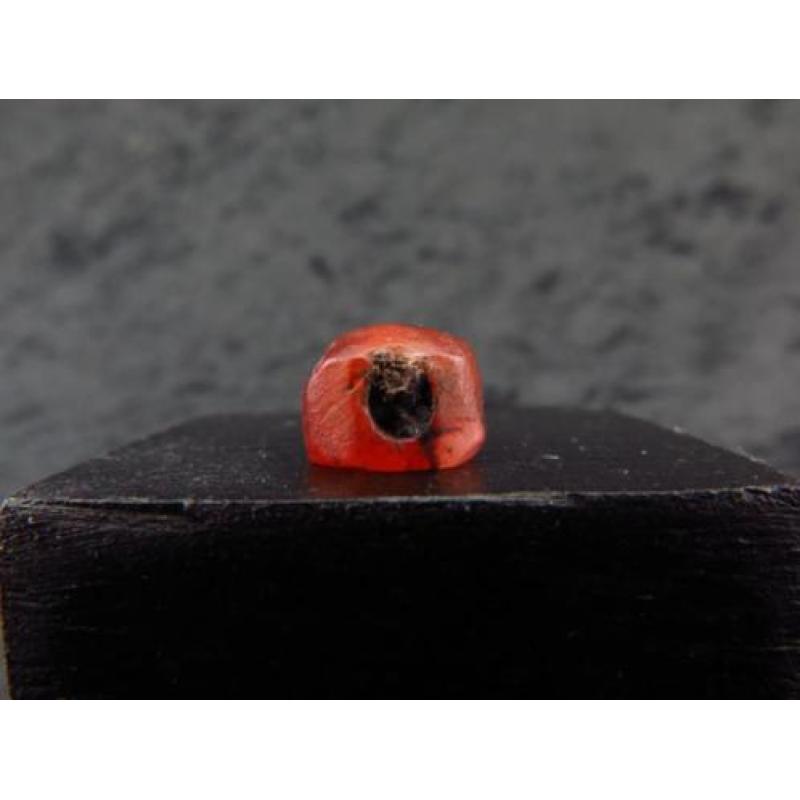 Egyptian carnelian scarab with bronze suspension ring remain