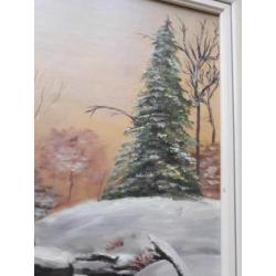 Mooi schilderij - winterlandschap - gesigneerd