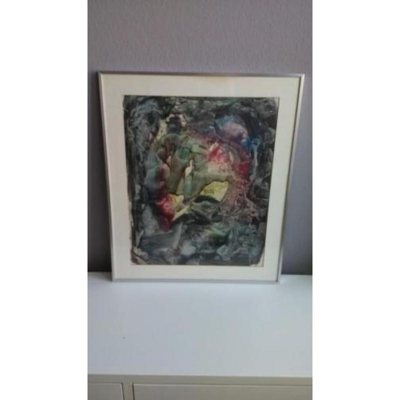 Schilderij abstract, in metalen lijst 55x 65