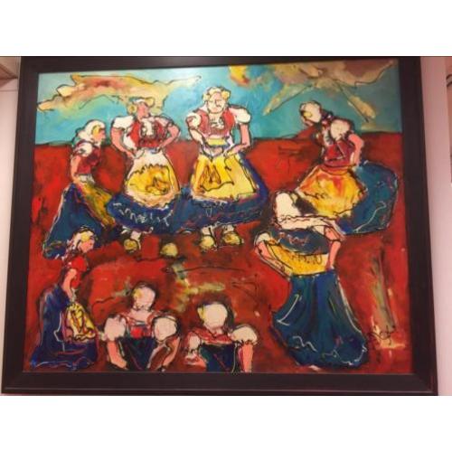 Modern schilderij - dansende boerinnetjes - Arno Overdevest