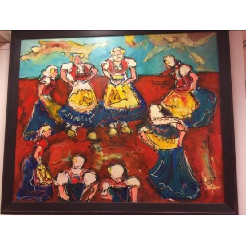 Modern schilderij - dansende boerinnetjes - Arno Overdevest