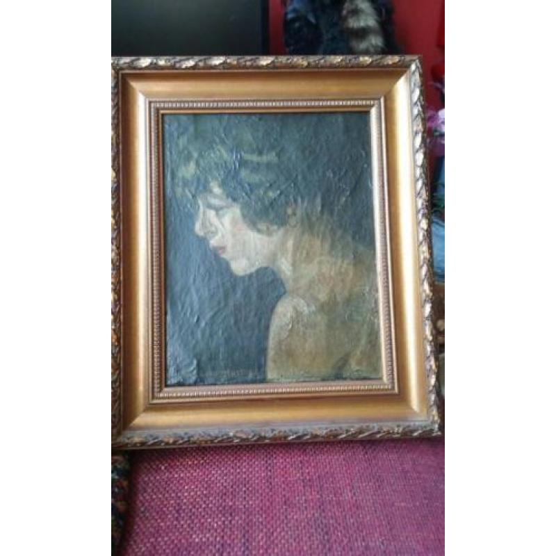 Marianne Hartong (1879-1974) Portret op doek, olieverf gesig