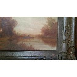 Zeer oude olieverf op board Nederlandse landschap schilderij