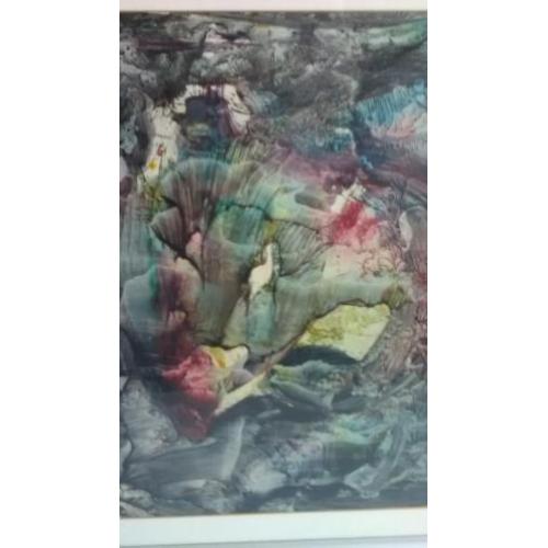 Schilderij abstract, in metalen lijst 55x 65