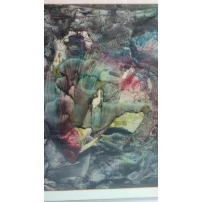 Schilderij abstract, in metalen lijst 55x 65