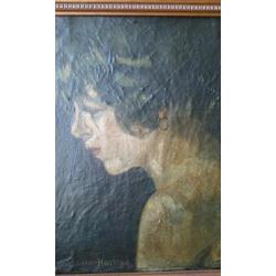 Marianne Hartong (1879-1974) Portret op doek, olieverf gesig