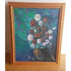 Olieverf schilderij vaas met rozen Dick van Wedden