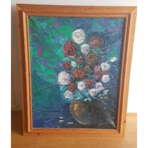 Olieverf schilderij vaas met rozen Dick van Wedden