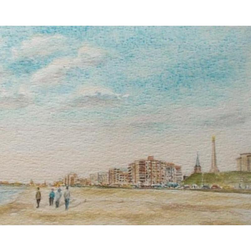 Aquarel van het Strand in Scheveningen gemaakt door Wim Kern
