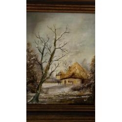 Schilderij Theo van Veghel winterlandschap schilderijtje