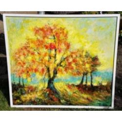 Heel mooi Olieverf schilderij Boom herfsttooi Eugenie Sassen