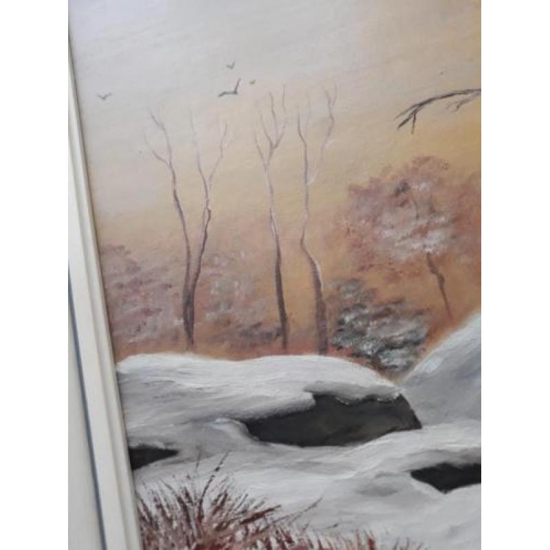 Mooi schilderij - winterlandschap - gesigneerd