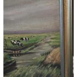 Mooi Friesland olieverf schilderij landschap koeien R Faber