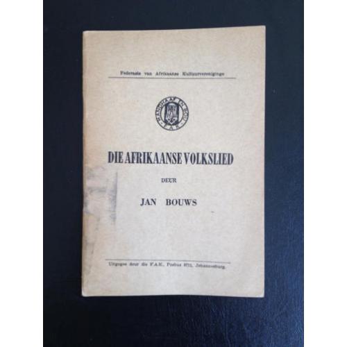 Jan Bouws - Die Afrikaanse Volkslied - 1958