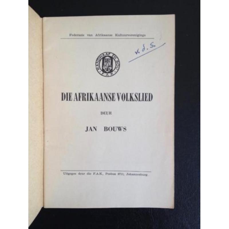 Jan Bouws - Die Afrikaanse Volkslied - 1958