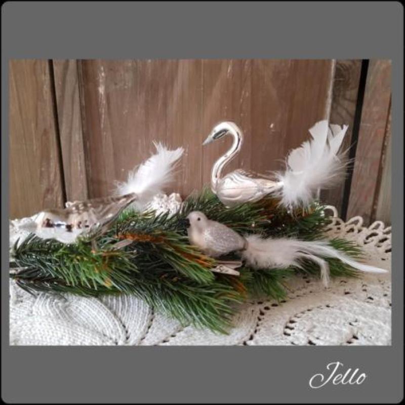 3 brocante zilverkleurige kerstballen vogel/zwaan/kerst