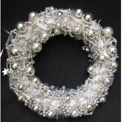 Zilveren Glas Krans Kerst Glazen Kralen & Balletjes 32 cm