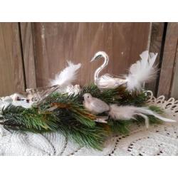 3 brocante zilverkleurige kerstballen vogel/zwaan/kerst