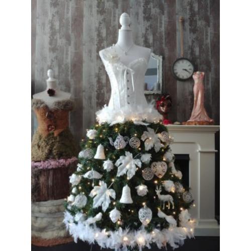 Kerstpop, paspop kerstboom, kerstjurk 185 cm hoog