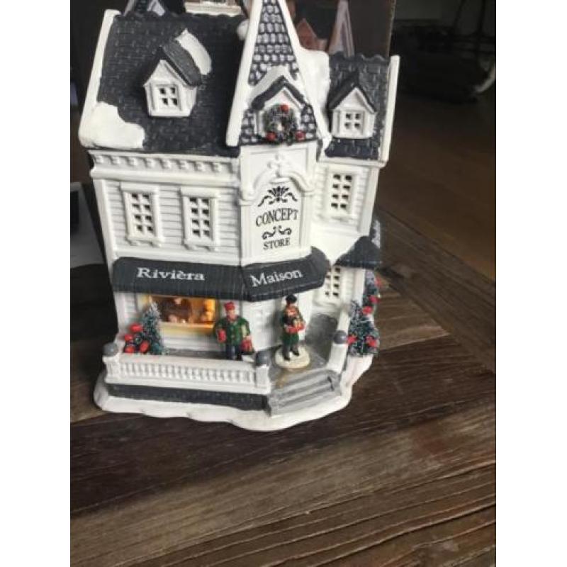 Concept stof village lamp. Rivièra maison kerst huis