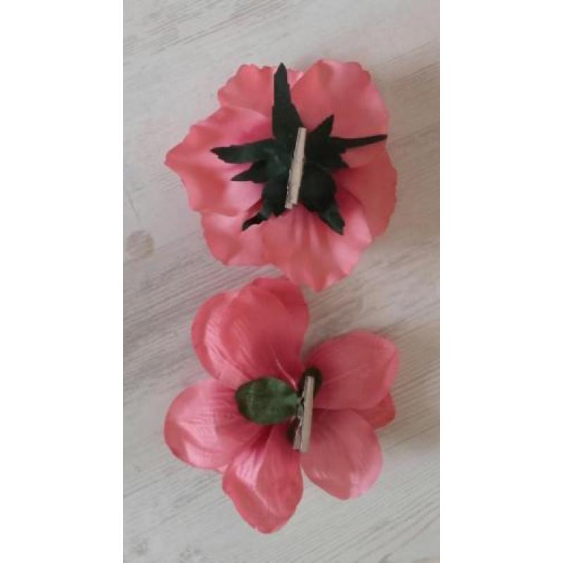 10 roze kunstbloemen op clip