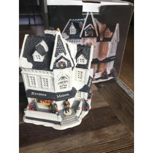 Concept stof village lamp. Rivièra maison kerst huis