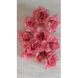 10 roze kunstbloemen op clip