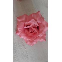 10 roze kunstbloemen op clip