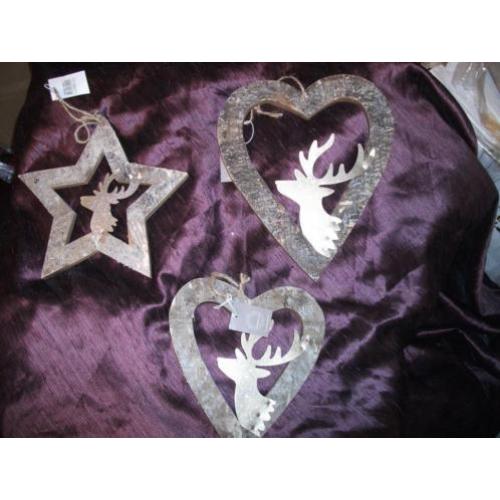 Partij Hout - Metaal Decoratie Hanger (nieuw) 25 x