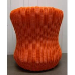 Zitkruk kruk tafeltje kuntstof gevlochten poef oranje