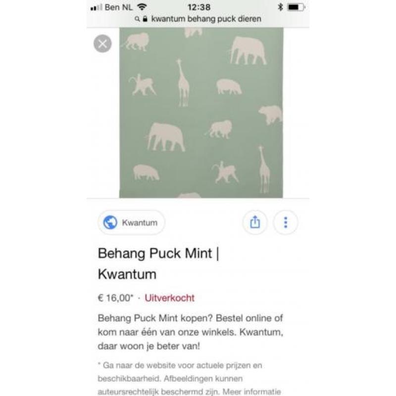 Stijlvol dieren behang kinderkamer (2 rollen/ mintgroen)