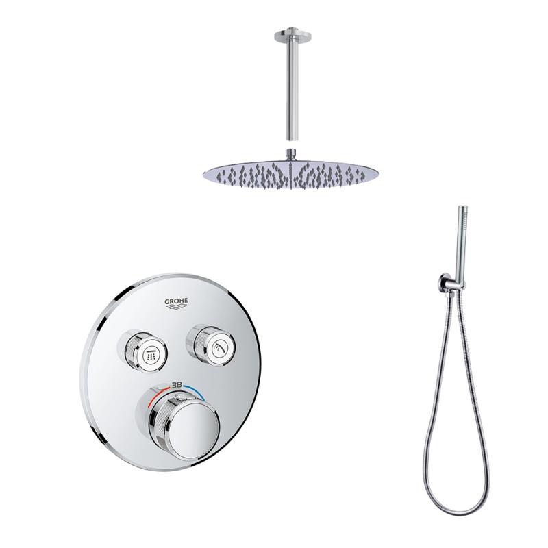 Grohe Grohtherm Smartcontrol chroom inbouw doucheset met 20cm regendouche en plafondarm