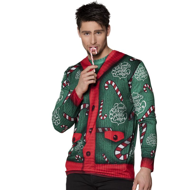 Shirt candy cane kerst opdruk heren