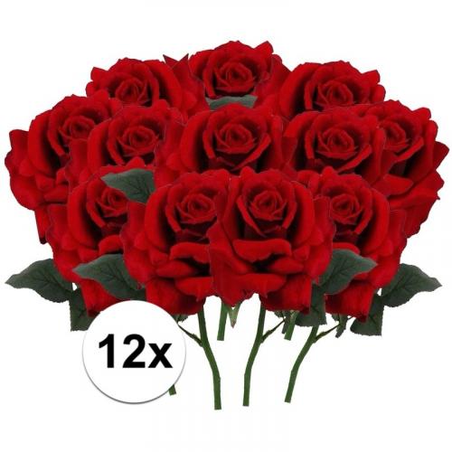 12 x Rode roos deluxe 31 cm kunstplant steelbloem