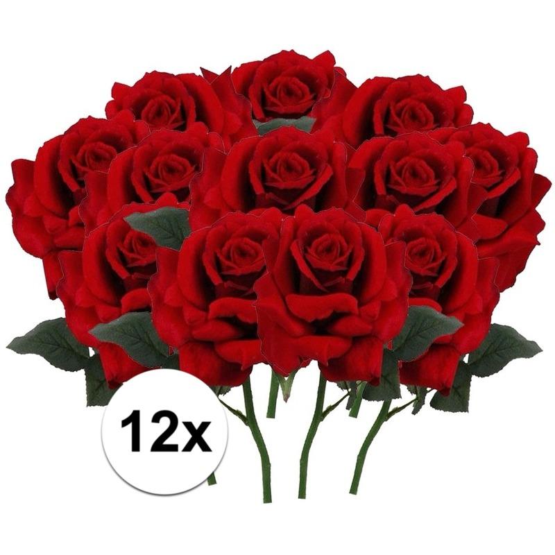 12 x Rode roos deluxe 31 cm kunstplant steelbloem