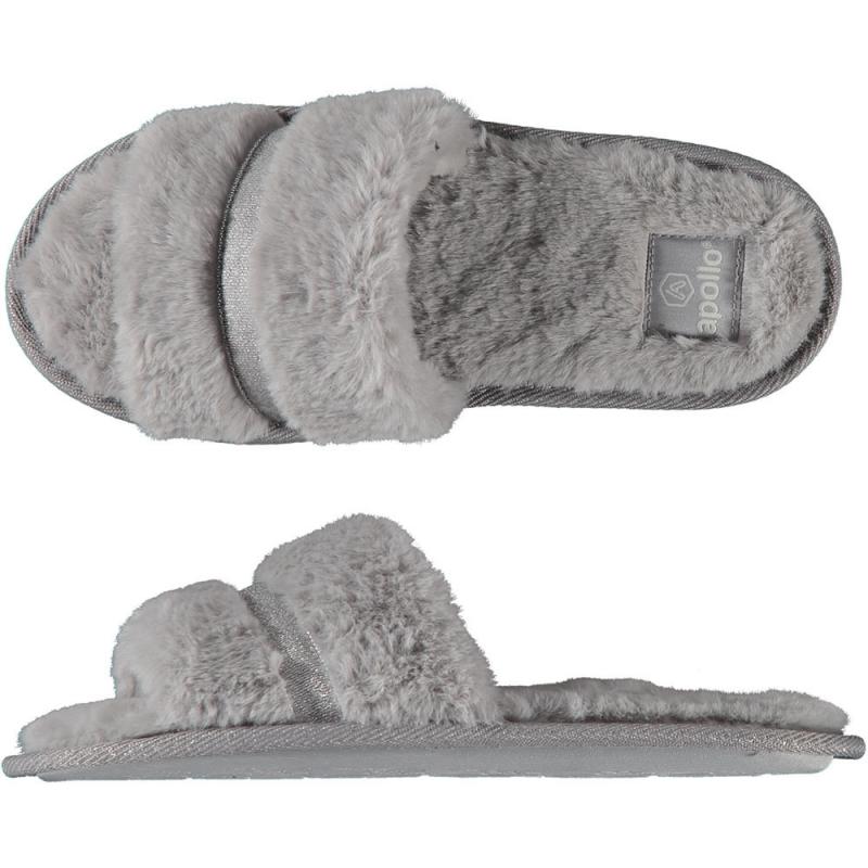 Dames huisslippers/instapsloffen/pantoffels met bont grijs maat 39-40