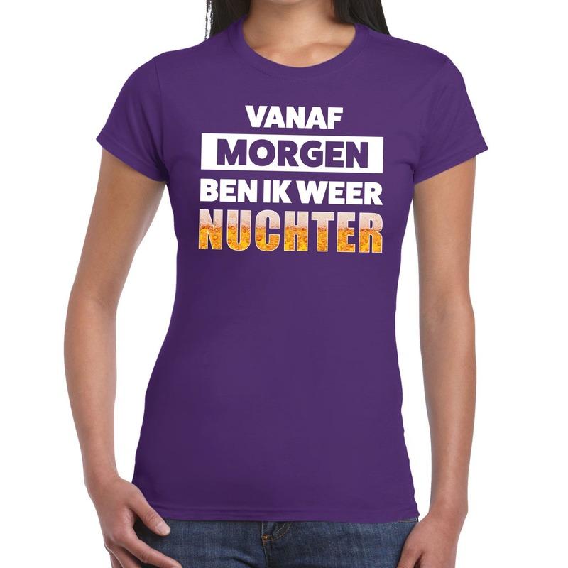 Toppers - Vanaf morgen ben ik weer nuchter tekst t-shirt paars dames
