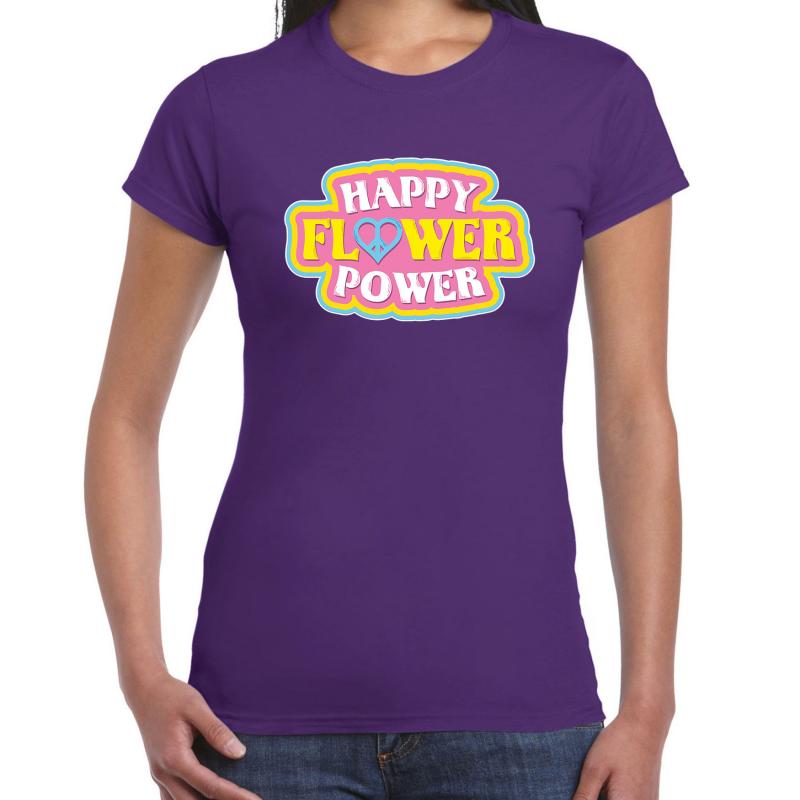 Toppers - Jaren 60 Happy Flower Power verkleed shirt paars dames